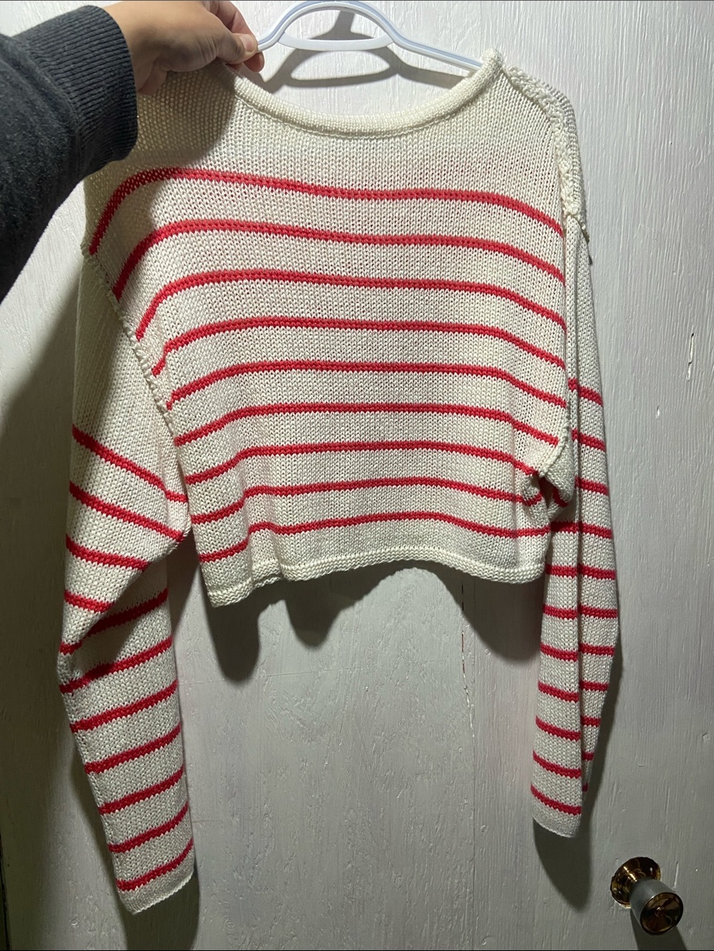 Love Tree Cropped Stripe Knit Long Sleeve Top